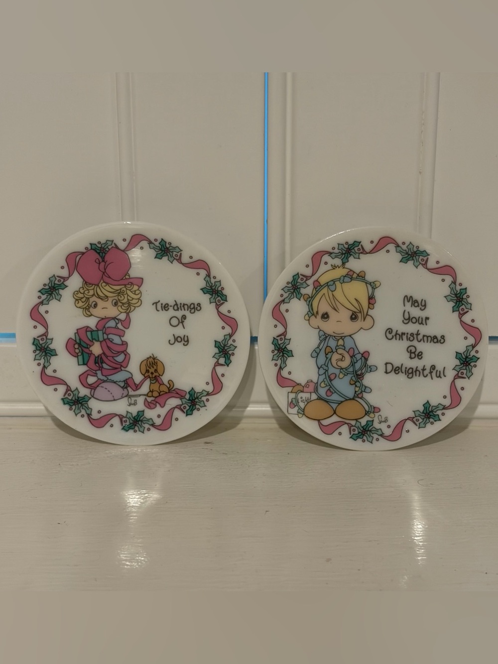 Vintage Precious Moments by Enesco Holiday Porcelain Plate Magnets - Set of 2
